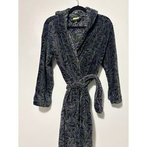 Vera Bradley Plush‎ Robe Hooded Tie Waist Swirl Print Blue Green S M